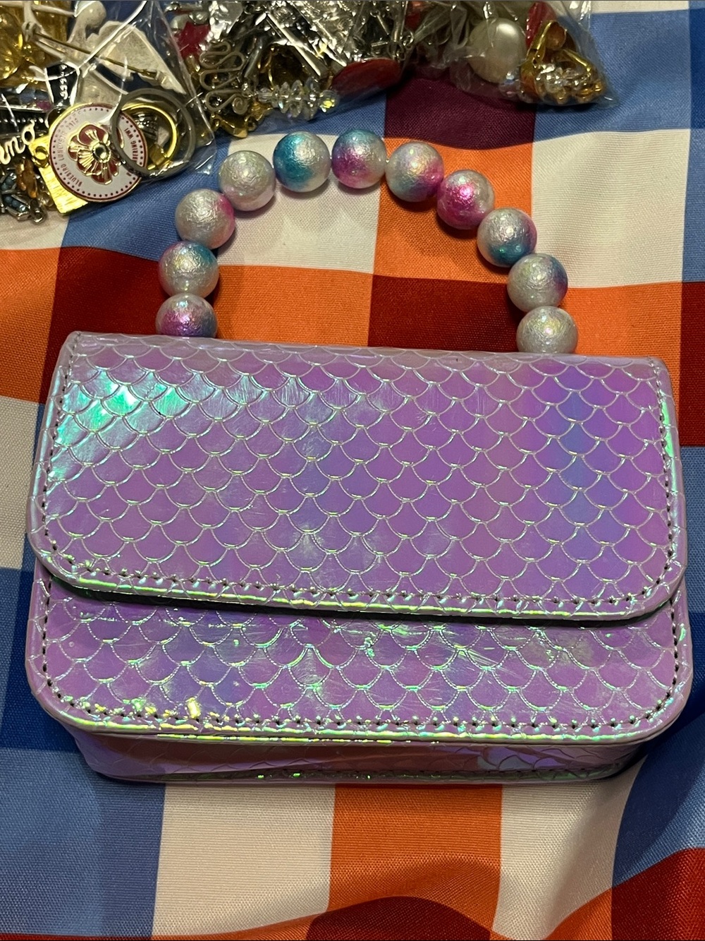 Iridescent Purple Mini Bag with Beaded Handle